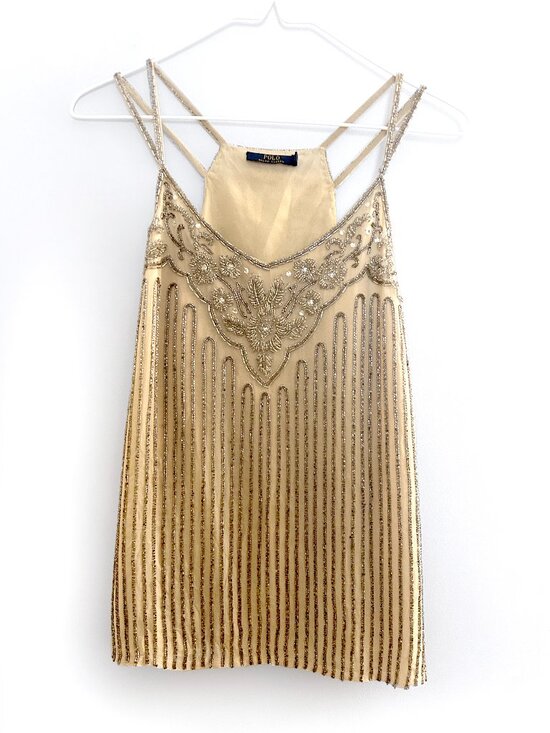 Polo Ralph Lauren Tops - Polo Ralph Lauren Beaded Champagne Camisole Silk Blend Elegant Party Top XS